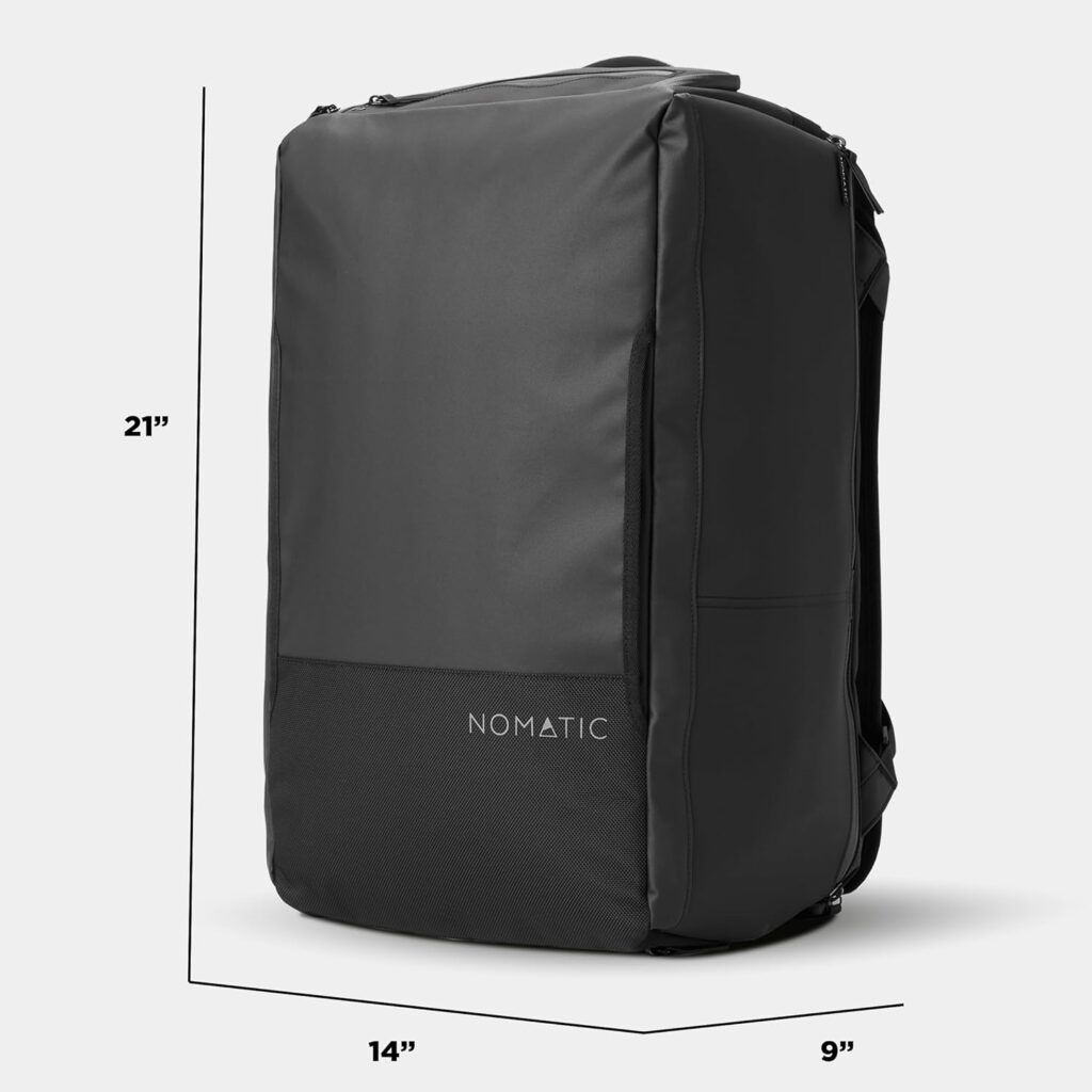 Nomatic Travel Pack 40L dimensions: 21" height, 14" width, 9" depth. A great bag for business travel.