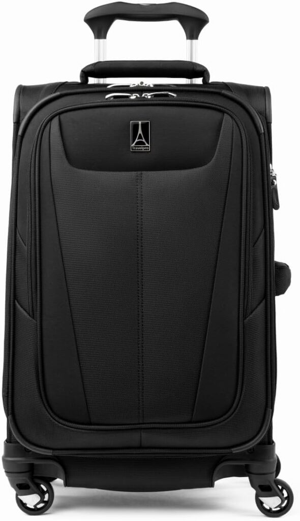Black Travelpro carry-on luggage, ideal for business travelers.