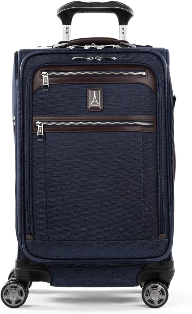 Navy Travelpro carry-on luggage, a great choice for the best carry-on luggage for business travelers.