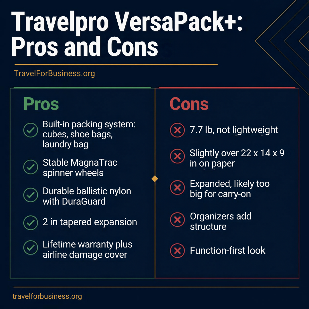 Travelpro Crew VersaPack review: pros and cons of the VersaPack+ carry-on for business travel